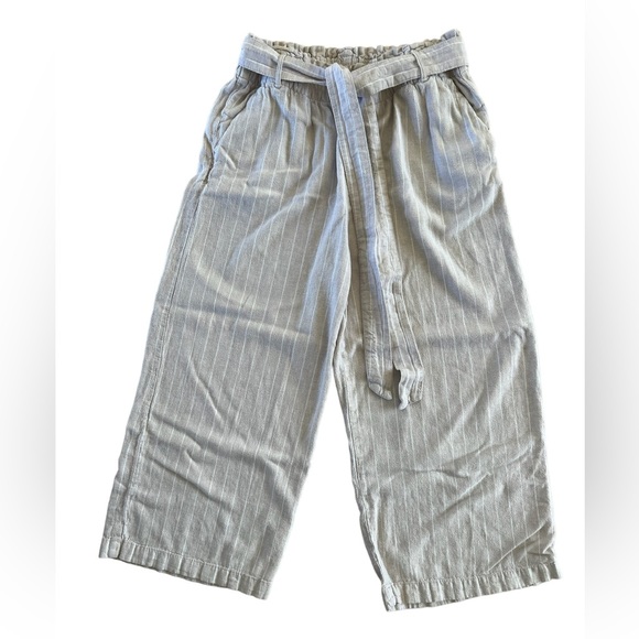 Streetwear Society Linen Wide Leg Cropped Pant Oatmeal & White Size XL - Picture 1 of 7